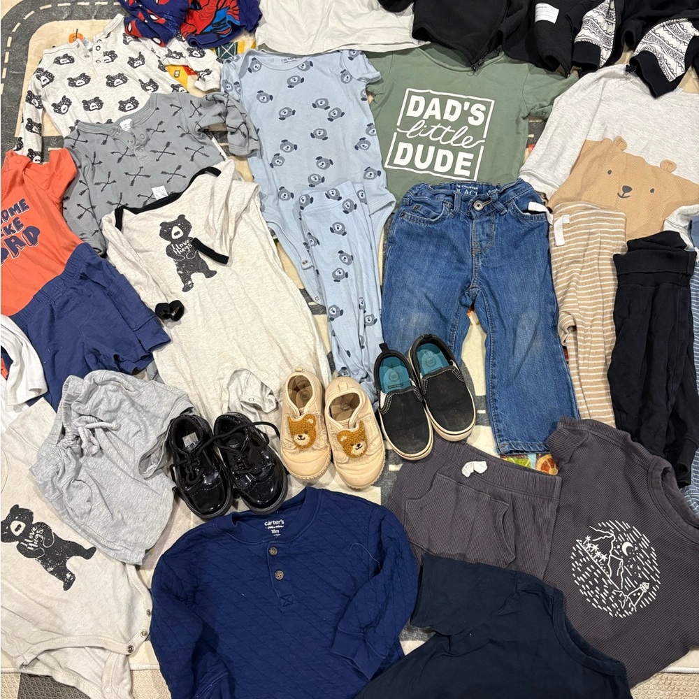 Lot of Baby/Toddler Clothes & Shoes - Neutral Navy, Gray, White, Green - Picture 3 of 4